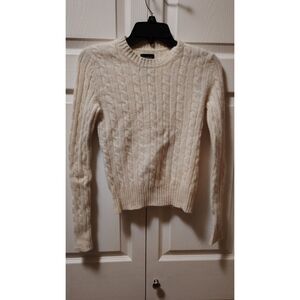 George 100% Cashmere Y2K Cable-Knit Crewneck Sweater – Cream/Ivory Small